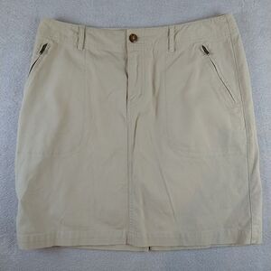 Eddie Bauer Khaki Skirt Women's 10 Knee Length Tan Cotton Twill  Zip Pockets